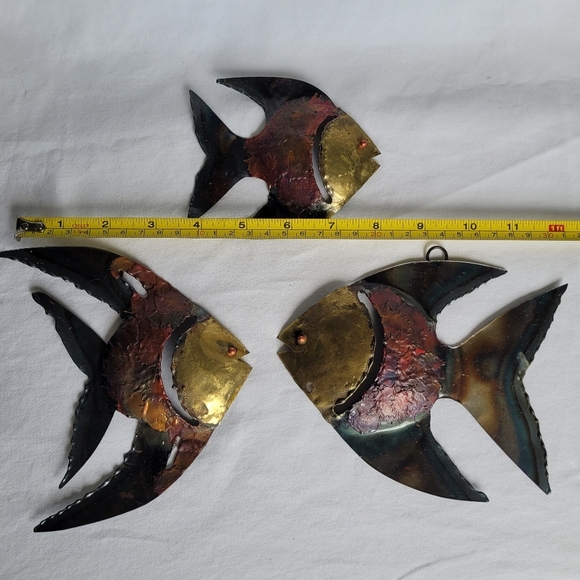 Brutalist Metal Set of 3 Fish Vintage Mixed Metals MCM Wall Decor - Picture 6 of 7